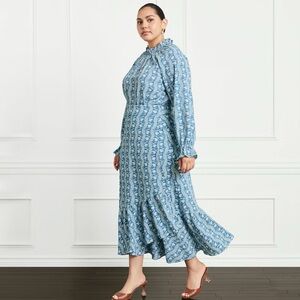 Hill House The Mirabel Skirt Trailing Vine Blue Linear Floral Poly Crepe